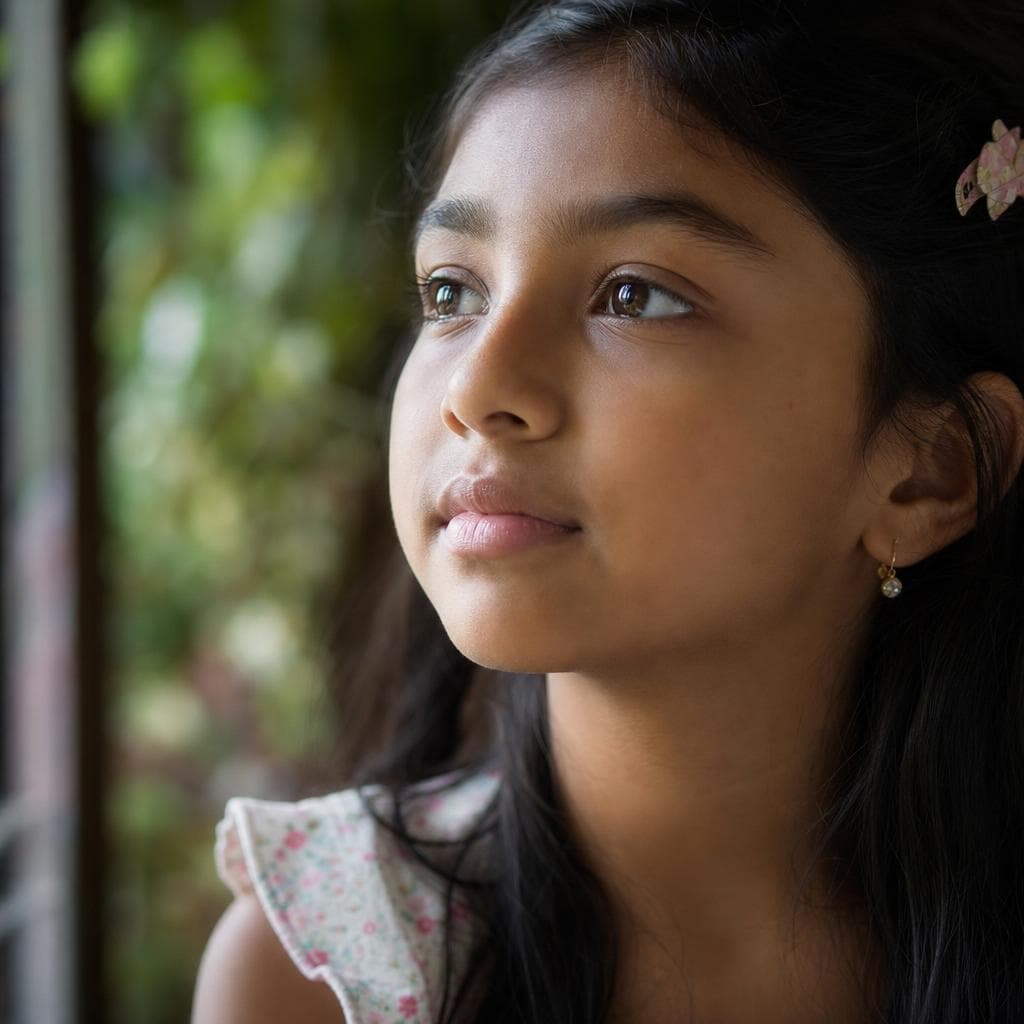 A child sitting quietly, thinking through a big feeling