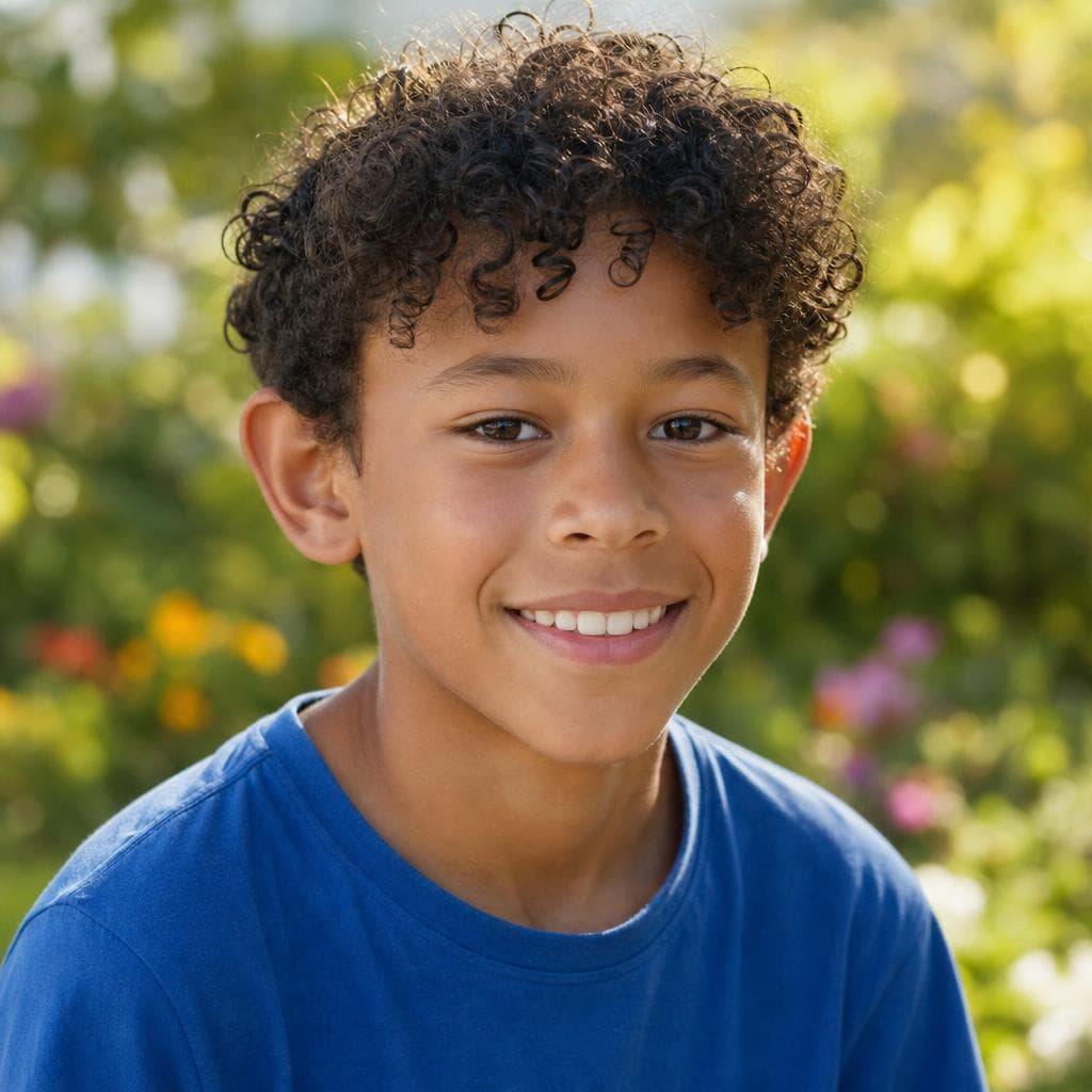 Portrait of a boy around ten, mid-laugh