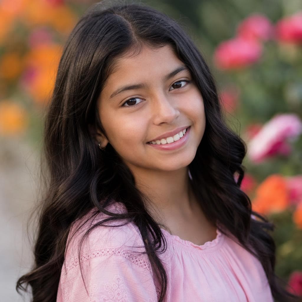 Portrait of a girl around thirteen with curly hair